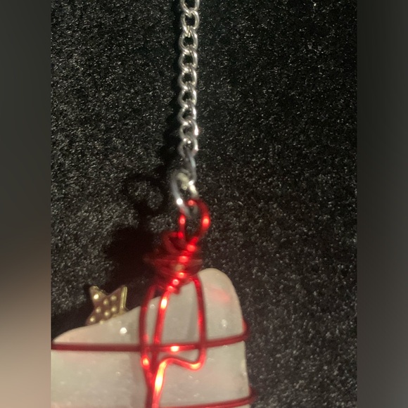 Seaglass Key Chain White Wrapped in Red Wire with Gold Star Cape Breton Island - Picture 4 of 5
